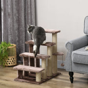 Scala per gatti con tiragraffi in corda di juta e pallina marrone in legno 60 × 40 × 64 cm