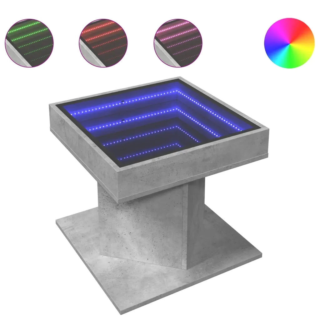 Tavolino Salotto con LED-Tavolino da soggiorno-Tavolo Grigio Cemento 50x50x45 cm Multistrato 827731
