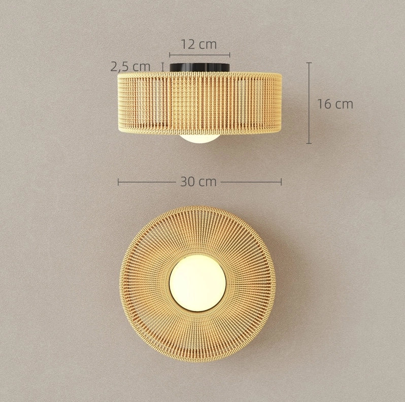 Lampada a soffitto Boho in spago di canapa con portalampada G9 LED, design rotondo Ø30 cm