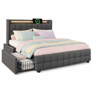 Letto matrimoniale 160x200 cm con 4 cassetti; LED e prese USB; grigio