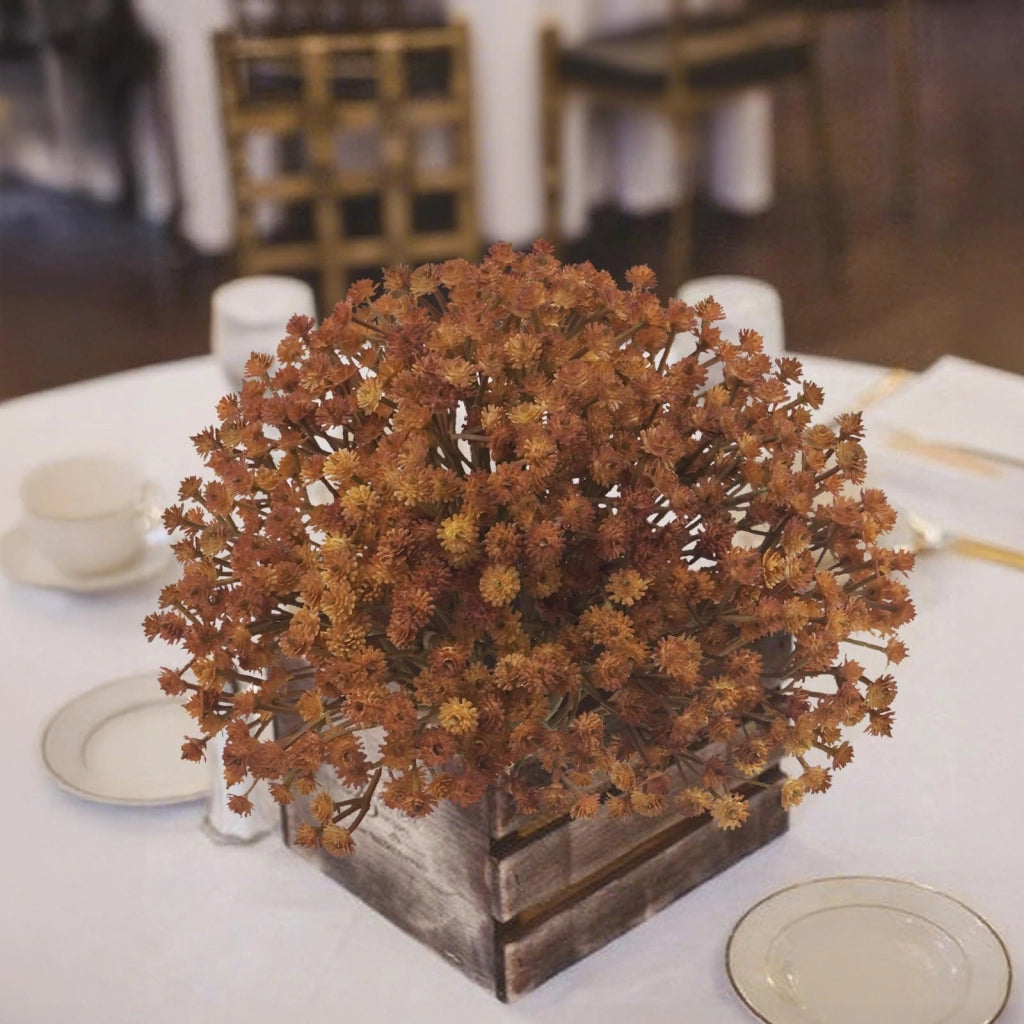 Fiori artificiali di gypsophila, 12 pezzi, 21,5 cm, color arancione scuro