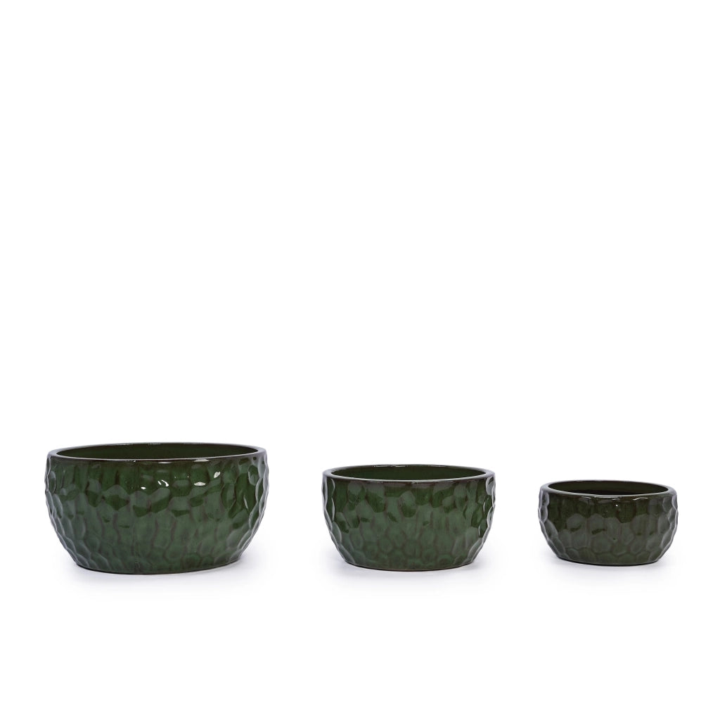 Set di 3 vasi in ceramica smaltata verde antigata con foro di drenaggio, diametri 38,1/30,5/25,4 cm, per interno ed esterno