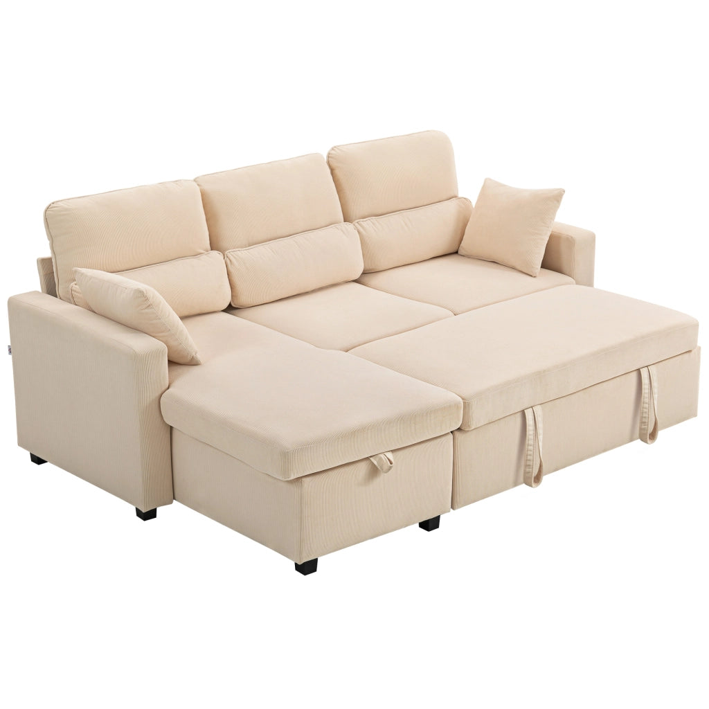 Divano letto angolare con contenitore e cuscini ¨C Minimal ¨C Beige