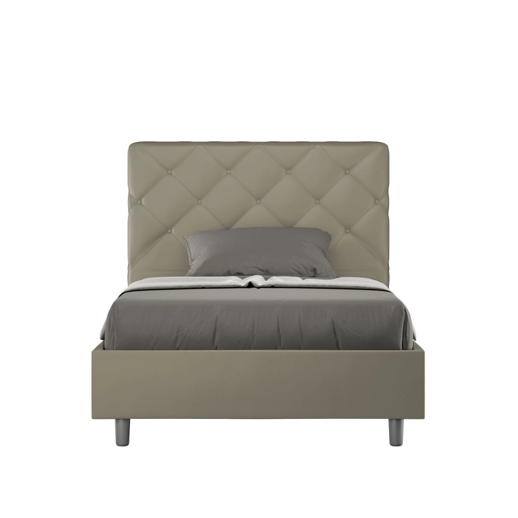 BS COM Letto una piazza e mezza senza rete imbottito 130x210 similpelle cappuccino