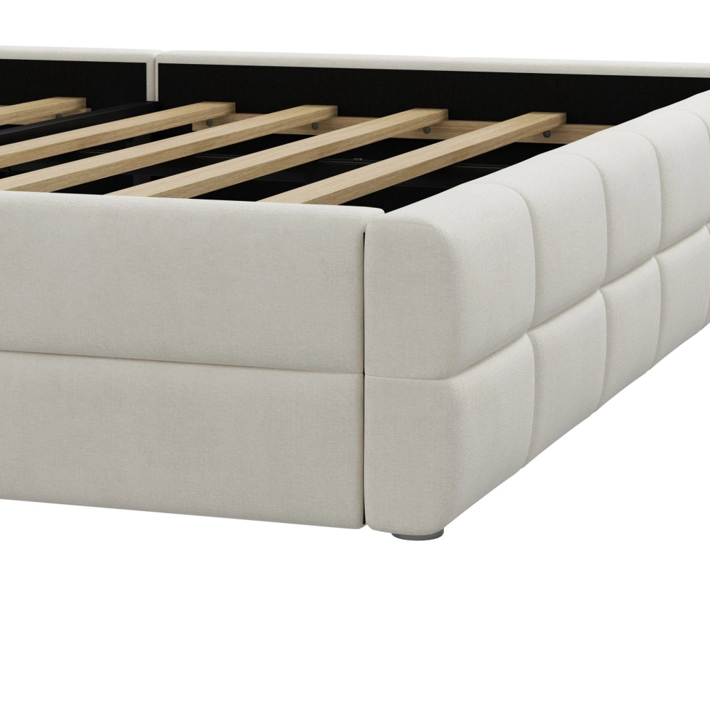 Letto a piattaforma 180x200 cm in velluto beige con testiera, per camera, senza materasso –