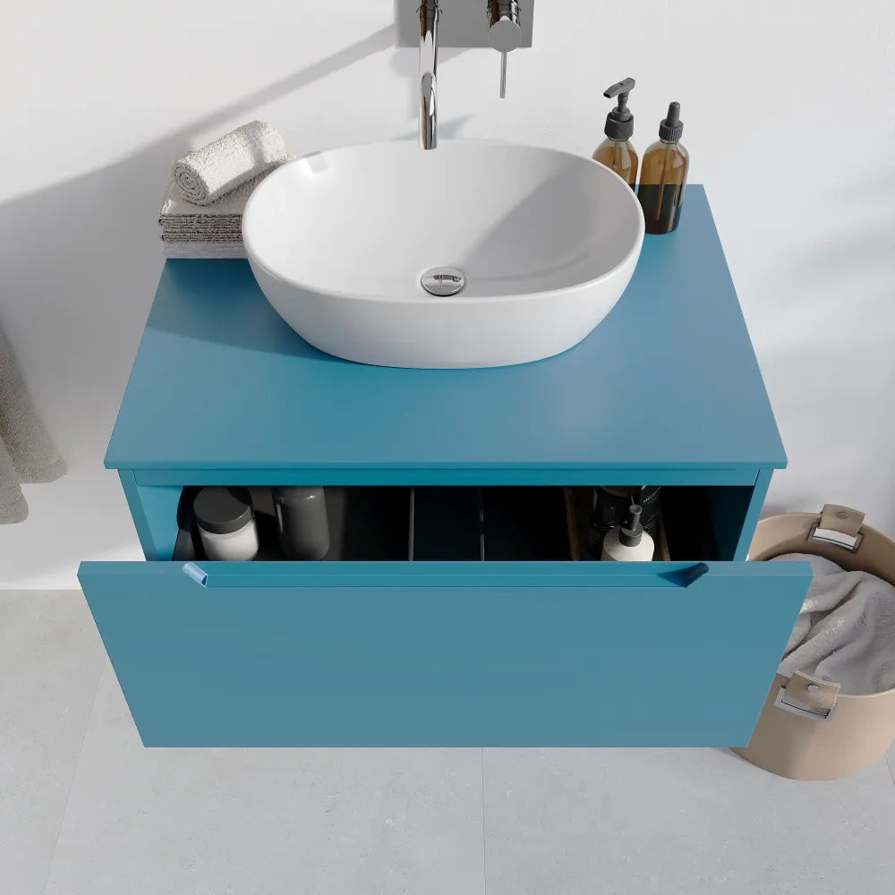 Mobile bagno sospeso 60cm dusk blue opaco un cassettone con top | Bako