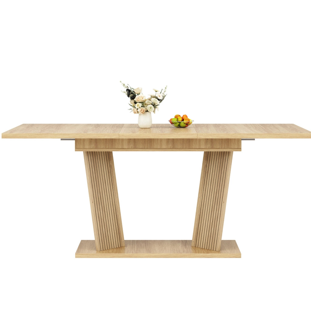 Tavolo da Pranzo Allungabile in MDF e Metallo, Design a Doppia Colonna, 120-160x80x76 cm, Marrone Naturale