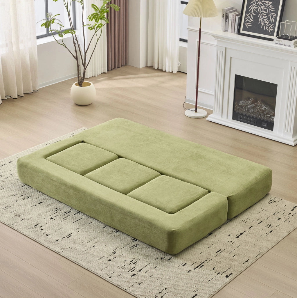 Divano letto da pavimento modulare in chenille verde