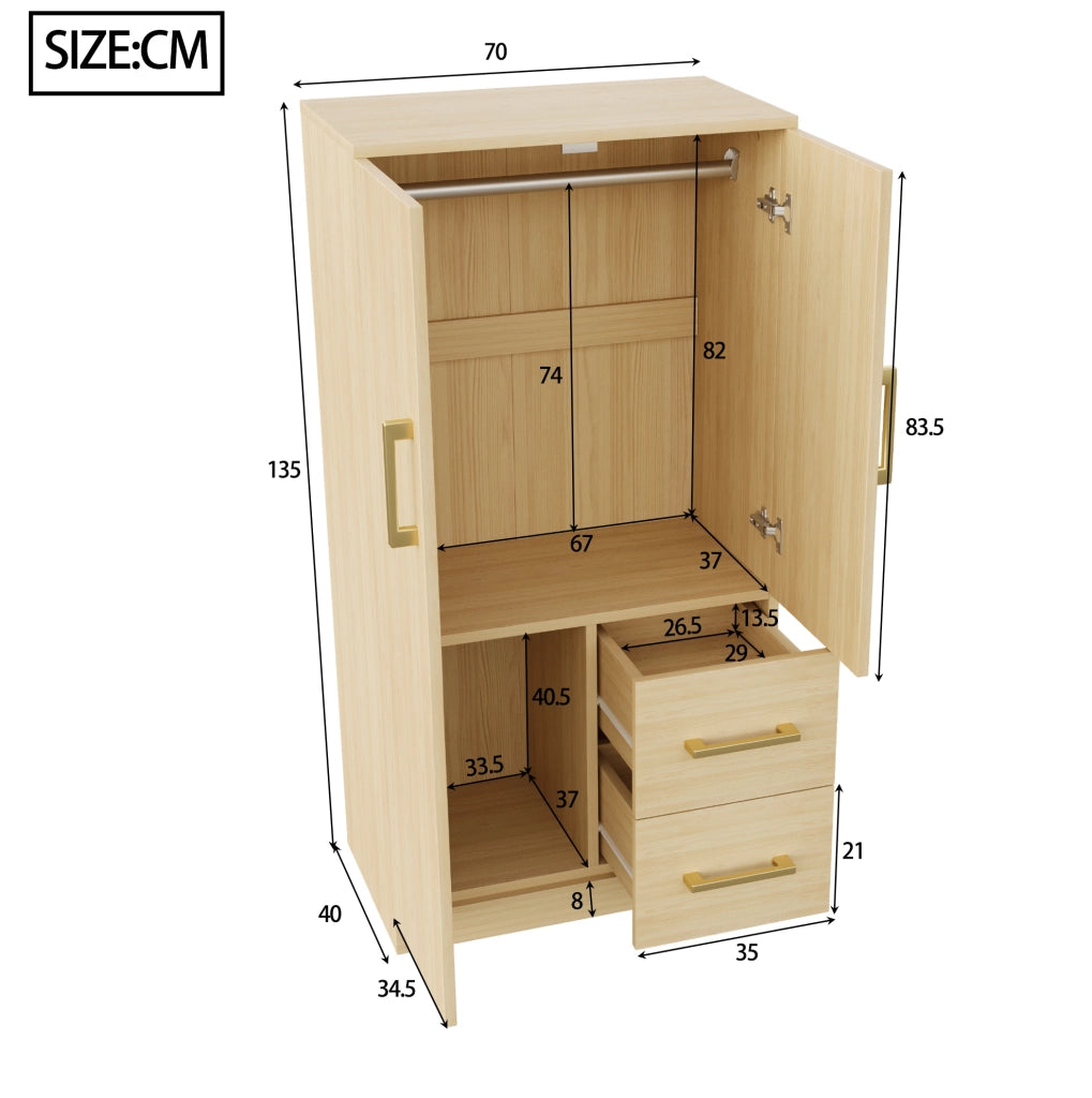 Armadio 2 ante con 2 cassetti 70x40x135 cm
