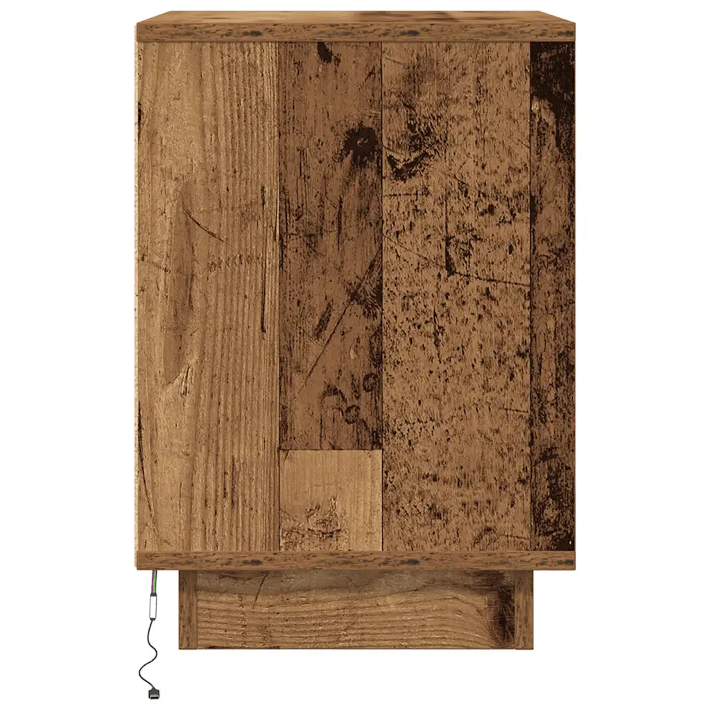 Comodino | Armadio da Notte | Mobiletto da notte con Luci LED Legno Antico 38x34x50 cm