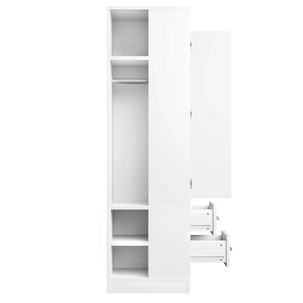 Armadio 1 anta 70x50x170 cm, bianco, con ripiani, 2 appendini separati e 2 cassetti