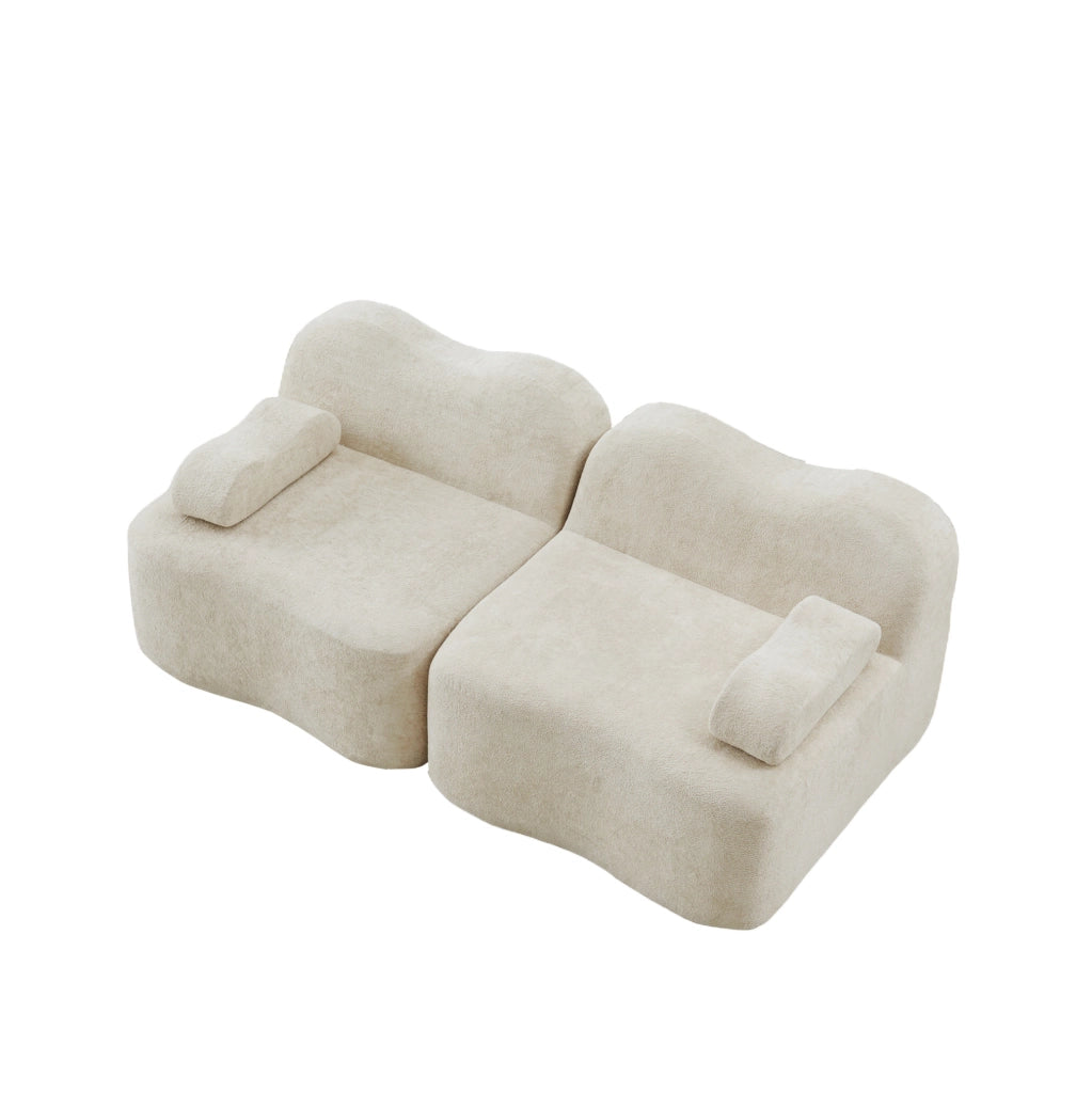 Divano modulare beige in velluto con seduta profonda e schiuma elastica per il soggiorno