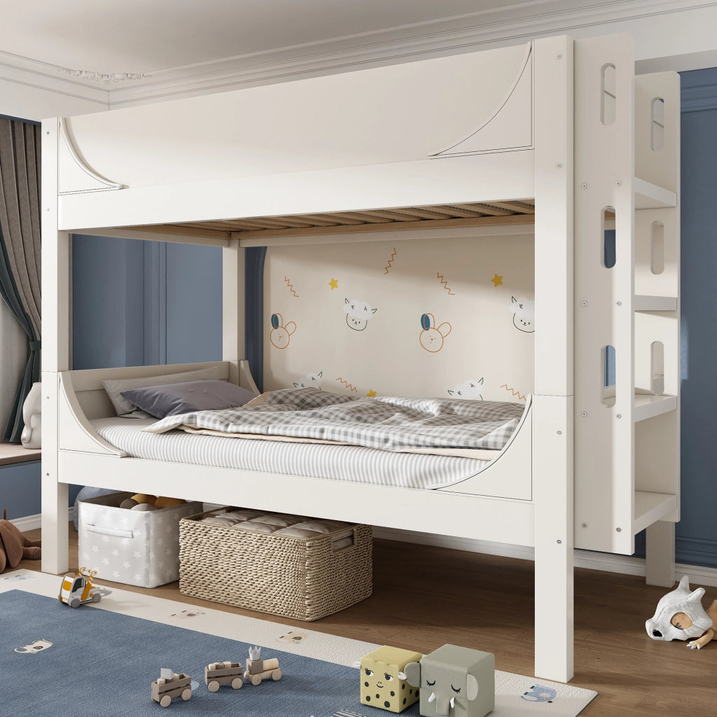 Letto a castello separabile 90x200 cm con scala reversibile, bianco, senza materasso