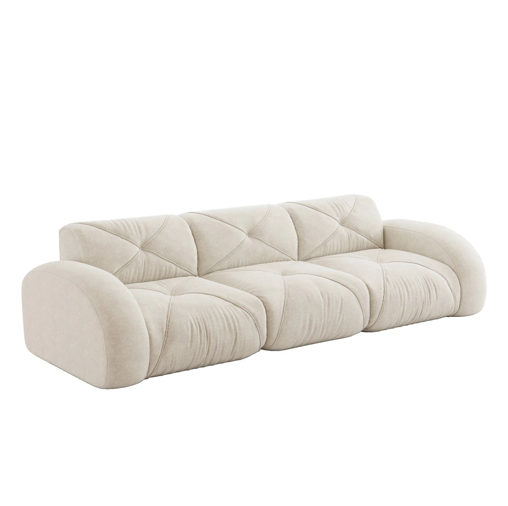 Divano modulare senza braccioli in chenille; 3 posti; beige chiaro