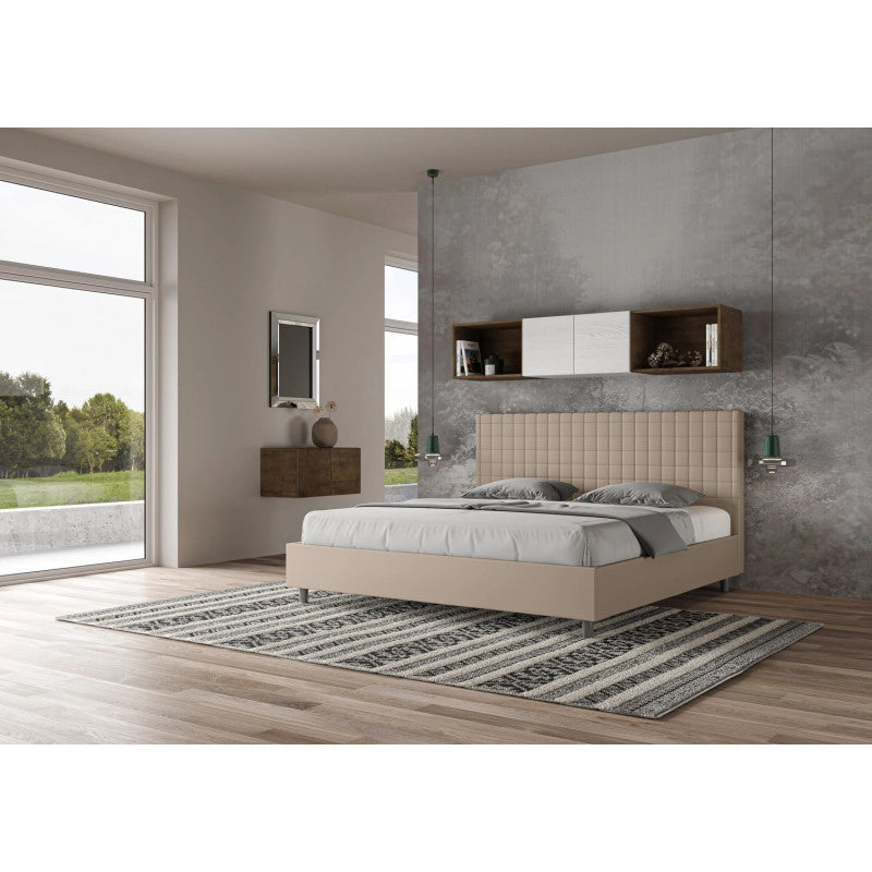 Letto imbottito Matrimoniale 190x190 cm Sunny - Similpelle,Senza rete,Tortora