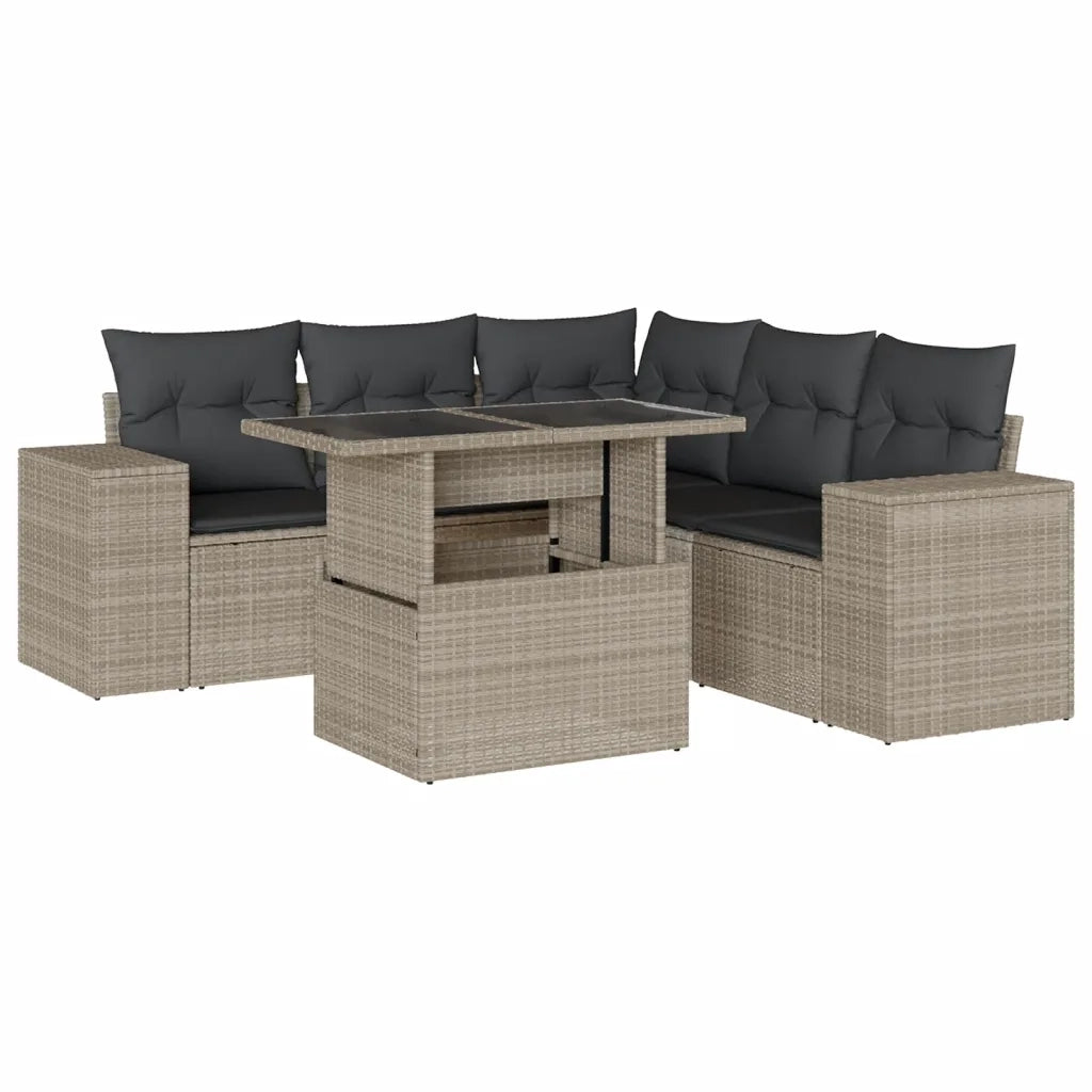 Set Divano da Giardino 6pz con Cuscini Grigio Chiaro Polyrattan