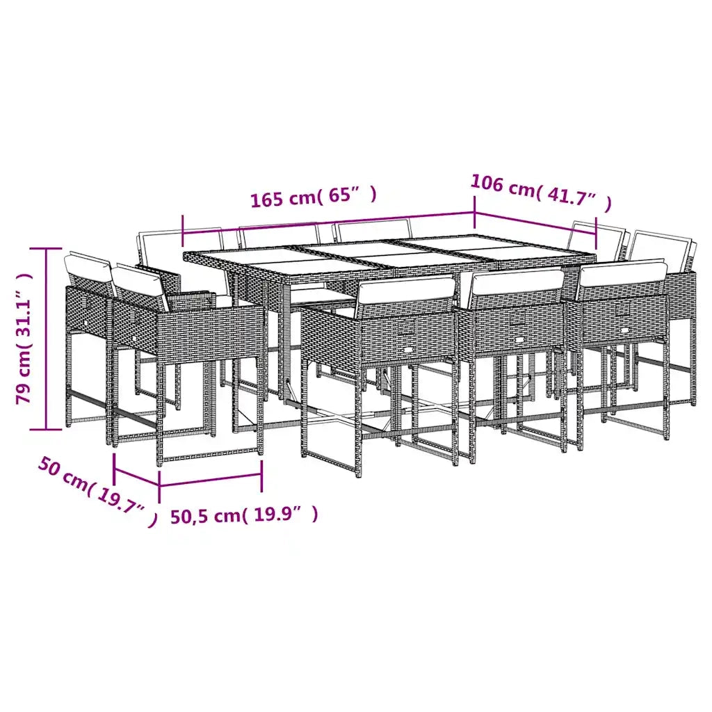 Set Pranzo Giardino 11pz con Cuscini Grigio Chiaro Polyrattan 3278158