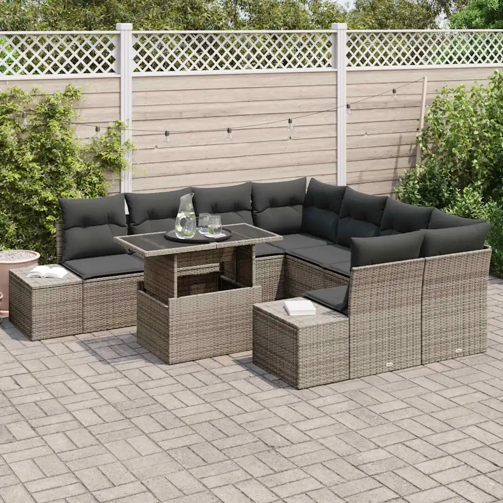 Set Divano da Giardino con cuscino con cuscino 9 pcs Grigio