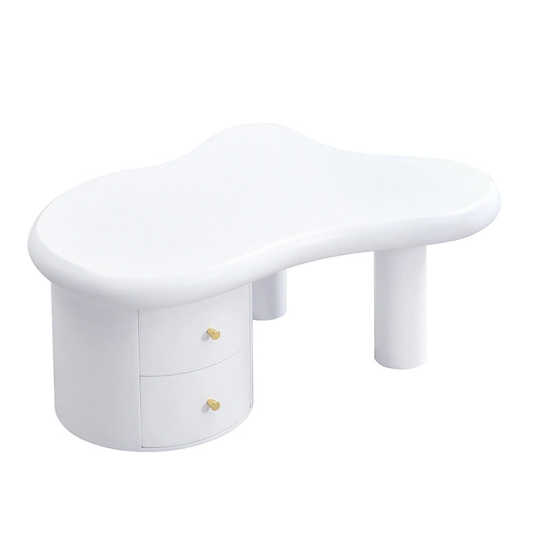 Tavolino da caff¨¨ 97x64x42 cm con 2 cassetti in MDF bianco