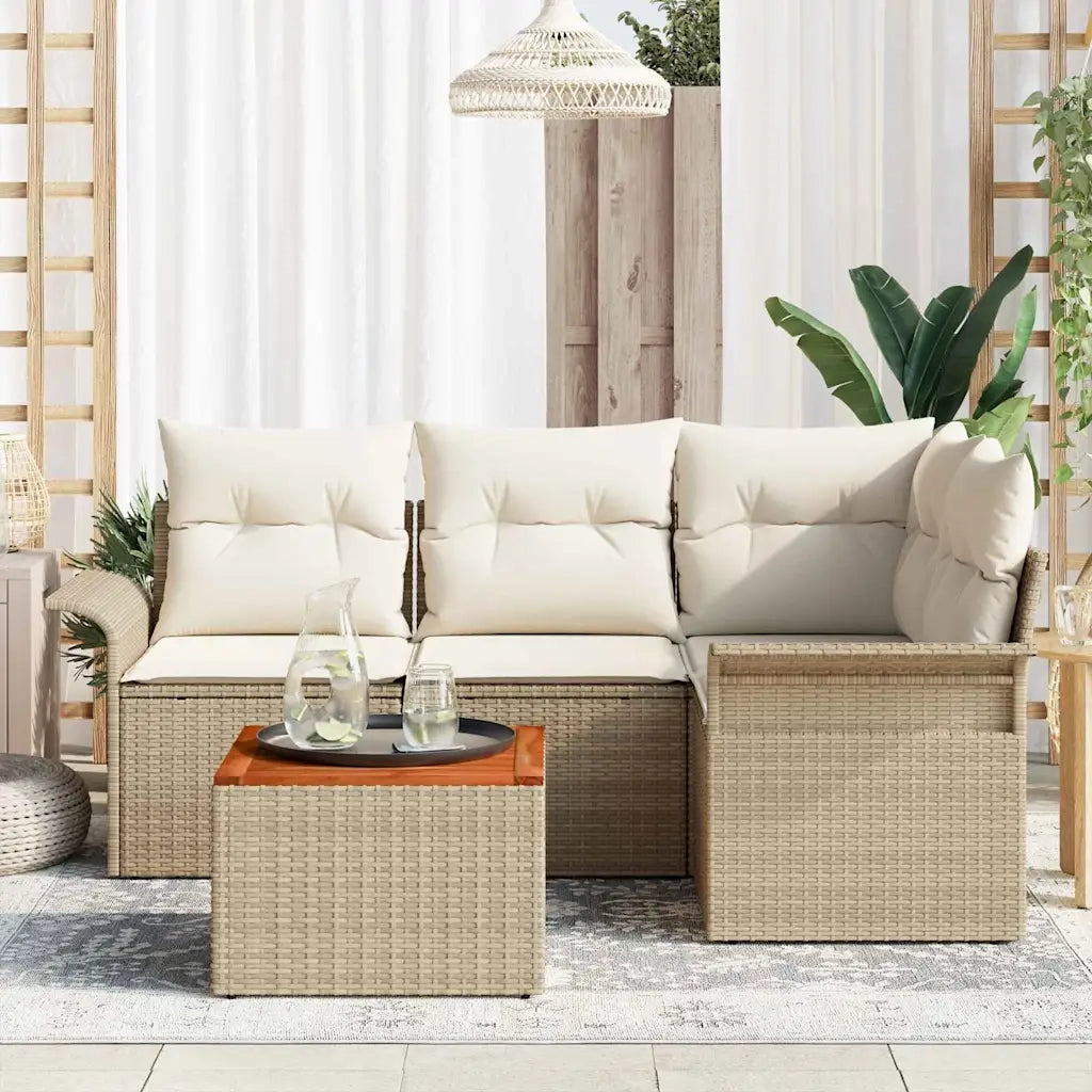 Set Divano da Giardino 5 pcs Beige e Crema polyrattan