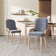 Set di 2 sedie da pranzo in velluto grigio con design Rattan e gambe in metallo effetto legno