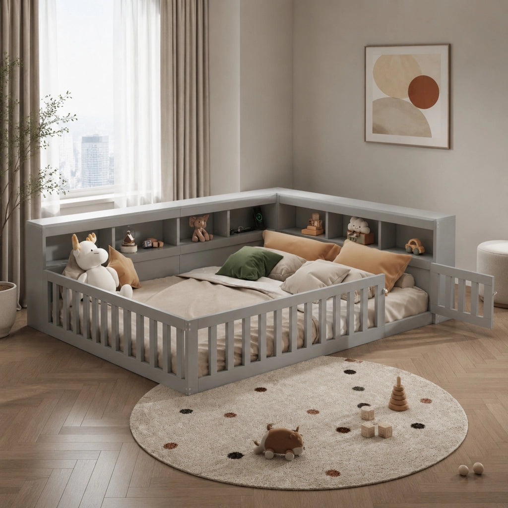 Letto divano per bambini 140x200 cm grigio con contenitore, senza materasso