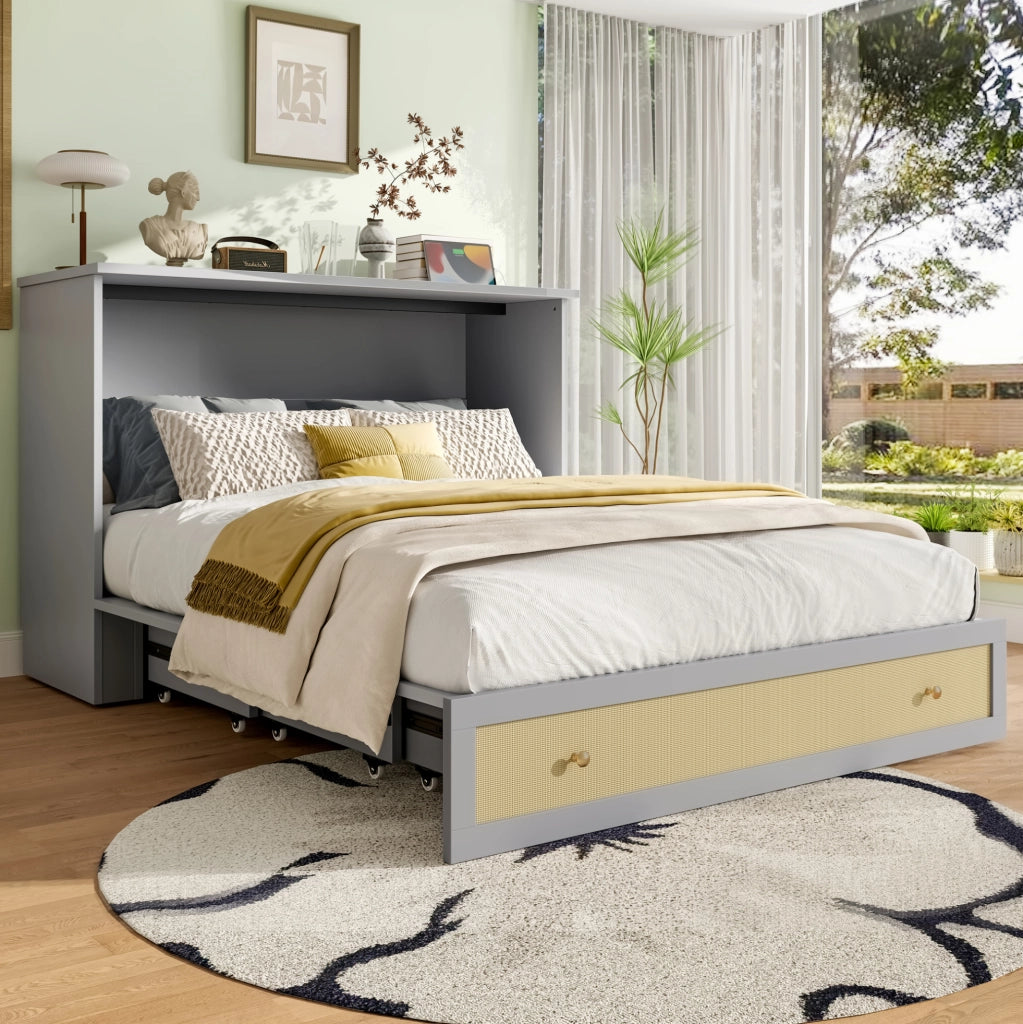 LETTO A SCOMPARSA 140x200 cm Grigio in MDF con USB e presa, senza materasso