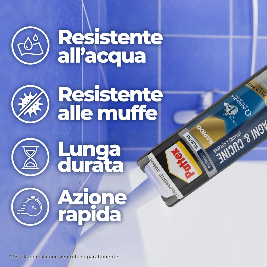 Silicone Bagno Sano Rapido Trasparente a Base 290 ml Trasparente HEN