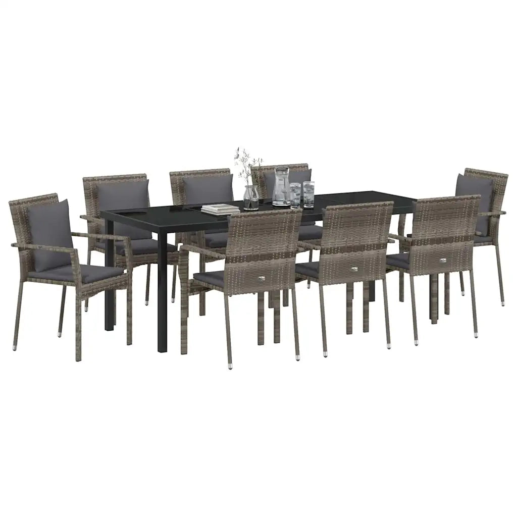 Set da Pranzo per Giardino con cuscino 9 pcs Grigio polyrattan 3380091