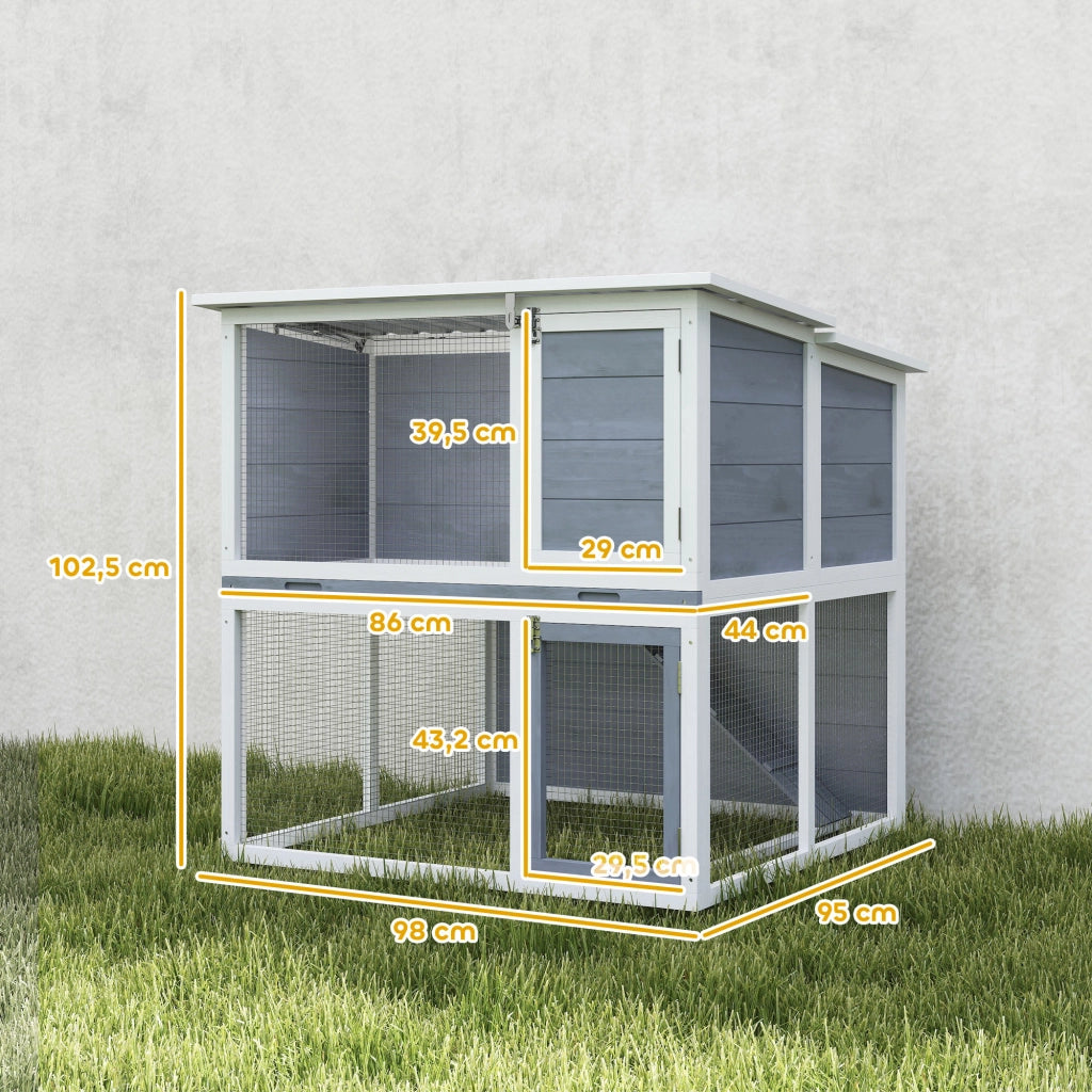 Gabbia per conigli esterna a 2 piani ¨C zephmum ¨C 98x95x102.5cm grigio