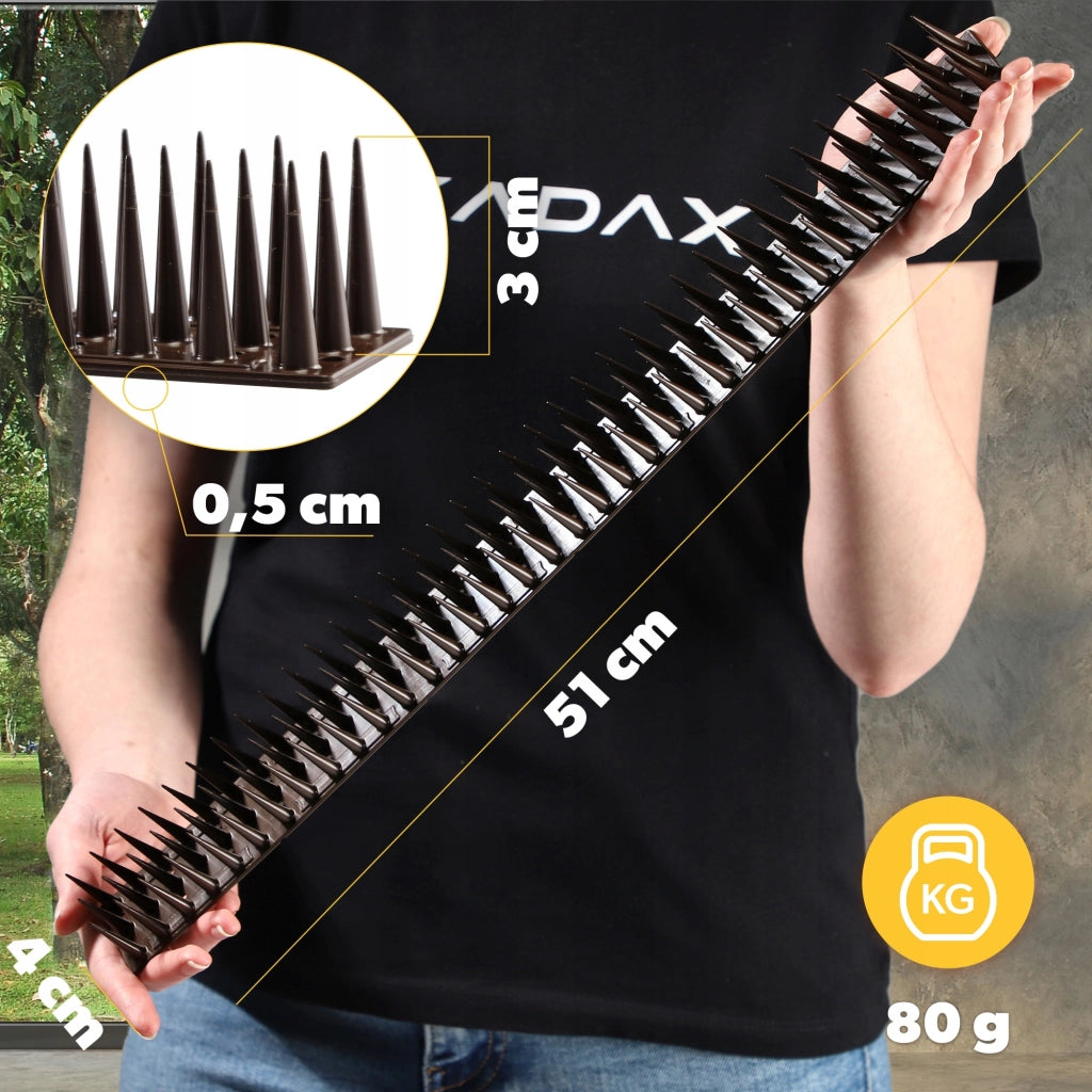 Punte anti-piccioni KADAX, 51 cm, in plastica densa e resistente, 48 pezzi