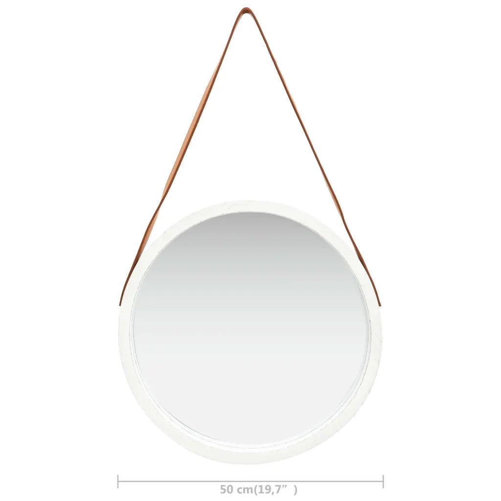 Specchio da Parete con Cinghia 50 cm Bianco 320364