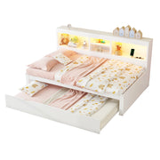 Letto divano 90 × 200 cm 1 posto con letto estraibile; LED; presa e USB; vano laterale; senza materasso; bianco