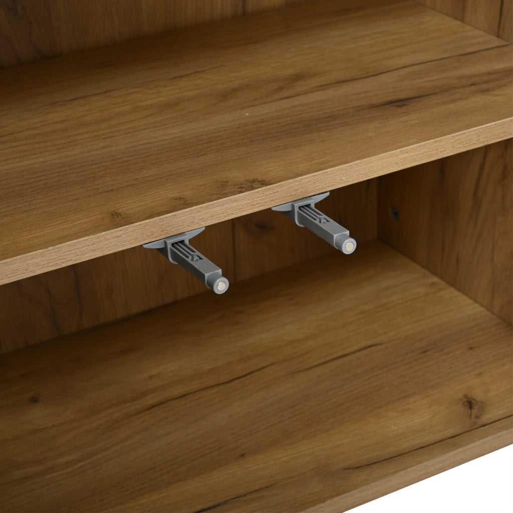 Sideboard in MDF 140x35x70 cm con 4 porte e 2 cassetti, design moderno nero e legno naturale