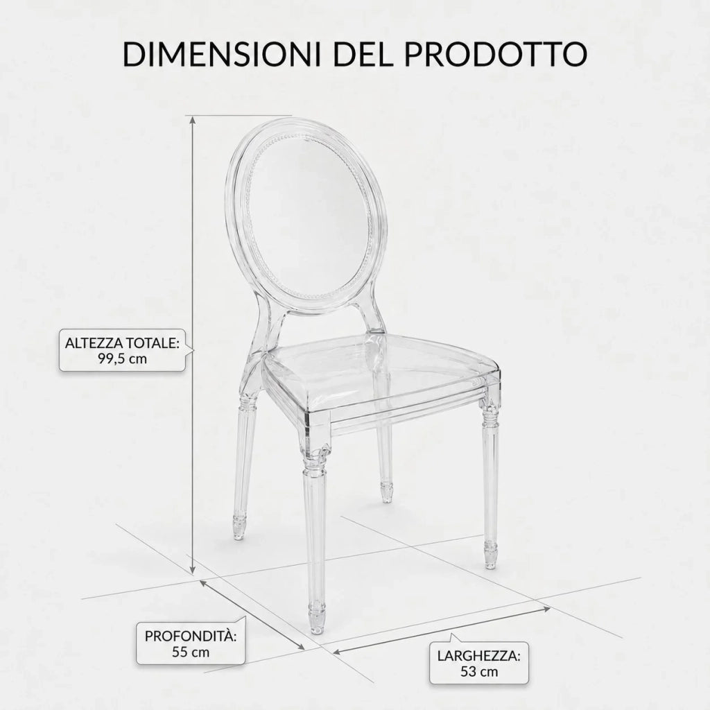 SET 4 Sedie NADIA in Policarbonato Trasparente, Schienale Ovale e Design Moderno