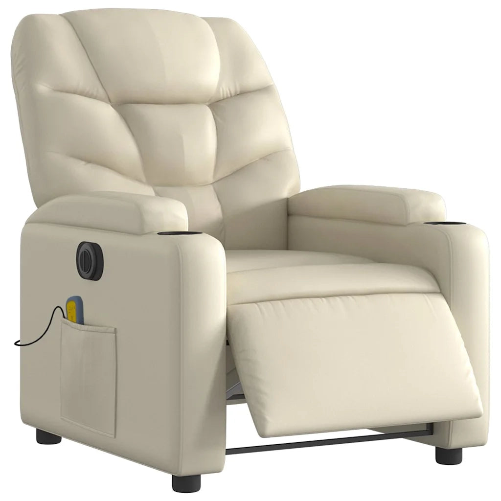 Poltrona Massaggiante | Sedia Relax Elettrica Reclinabile Crema Similpelle