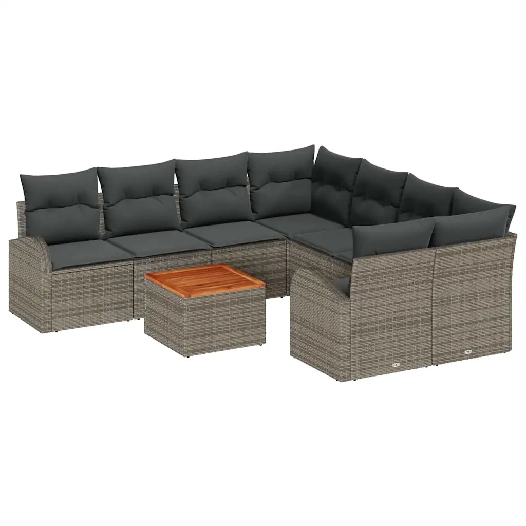 Set Divano da Giardino con cuscino 9 pcs Grigio polyrattan