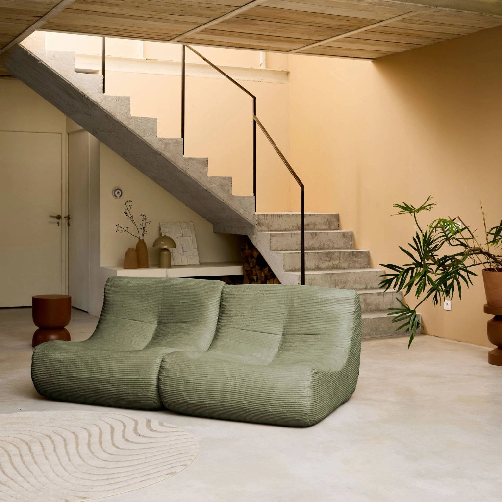 Divano modulare velluto, 2 posti, verde kaki
