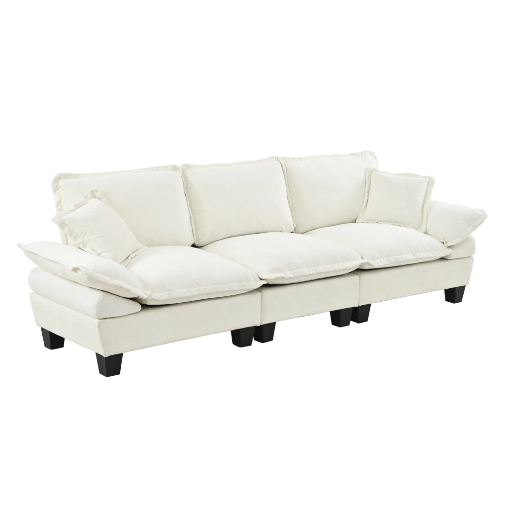 Divano 3 Posti in Ciniglia con Braccioli Curvi; Design Compatto; Beige