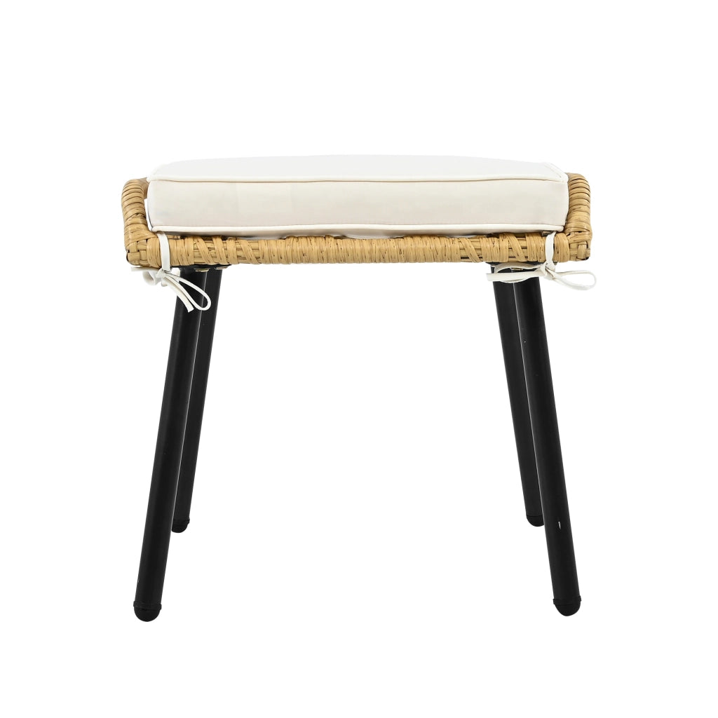 Set da giardino 5 pezzi con tavolo, 2 sedie e 2 sgabelli in rattan bianco e naturale