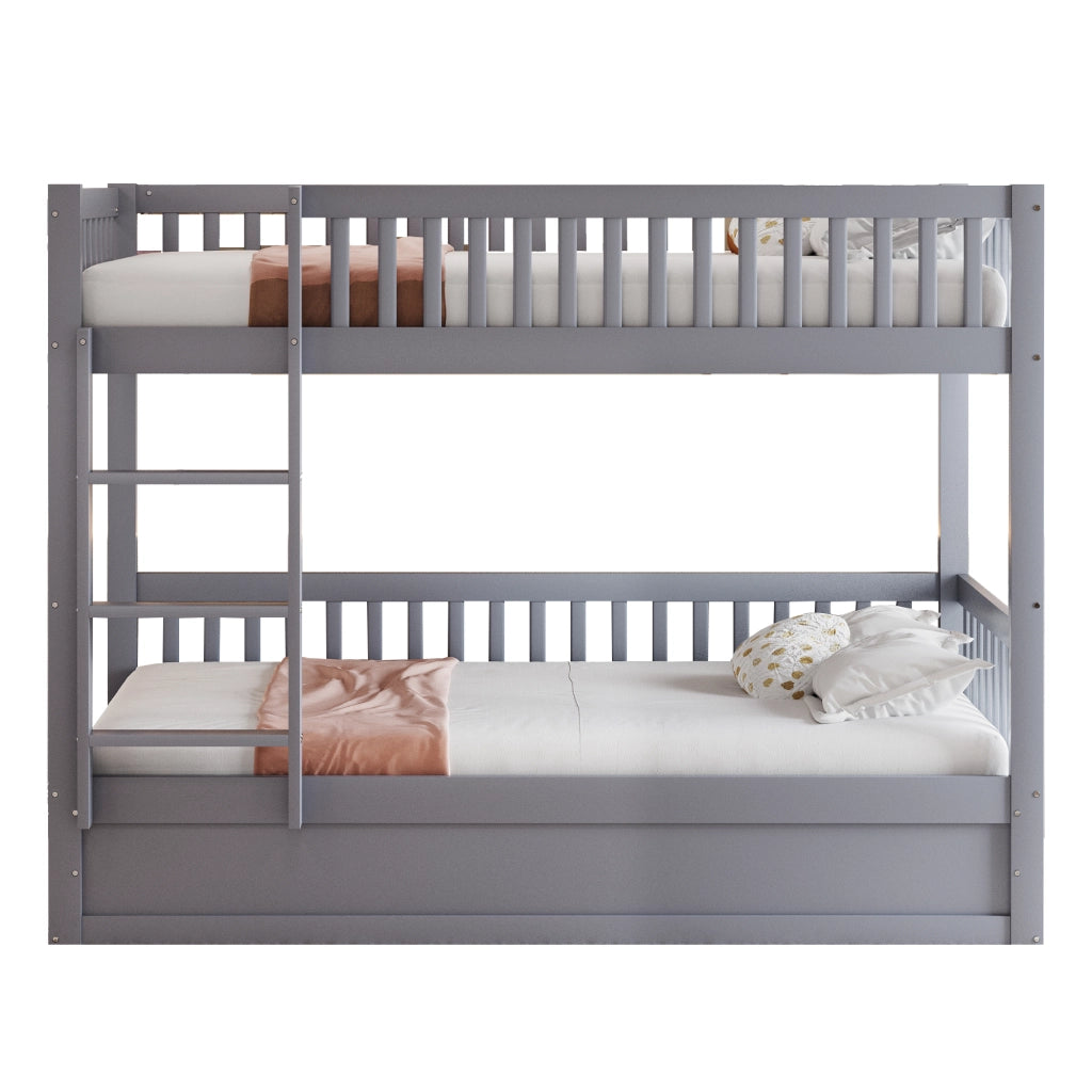 Letto a Castello Bambini LEMONMAX 90x200 cm con Vano Idraulico sotto il Letto, Scala, Guardrail, Rete a Doghe, 205x95x150 cm, Pino e MDF Grigio