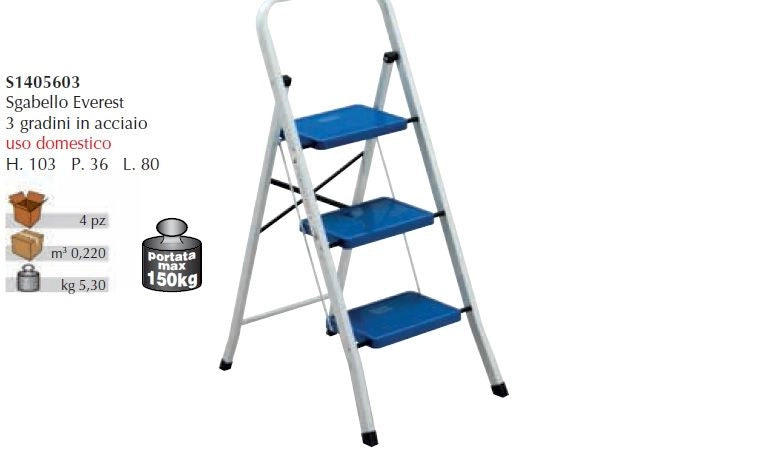SGABELLO EVEREST 3 GRADINI IN ACCIAIO MAX 150KG DI BIACCHI GIANFRANCO