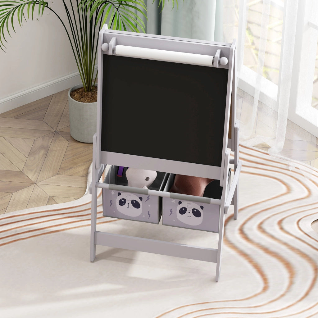 Lavagna Cavalletto 3 in 1 per Bambini ¨C Xylo ¨C Grigio con 2 Contenitori 54x46.5x93cm