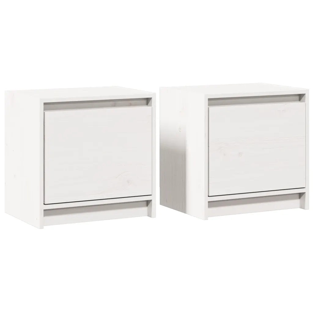 Set di 2 Comodini | Armadio da Notte | Mobiletto da notte Bianchi 40x30,5x40 cm in Legno Massello di Pino