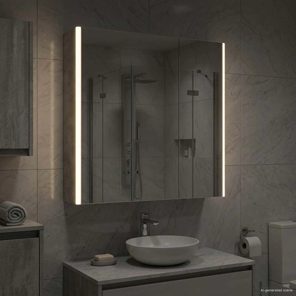 Mobiletto per specchio da bagno Grigio cemento 889242