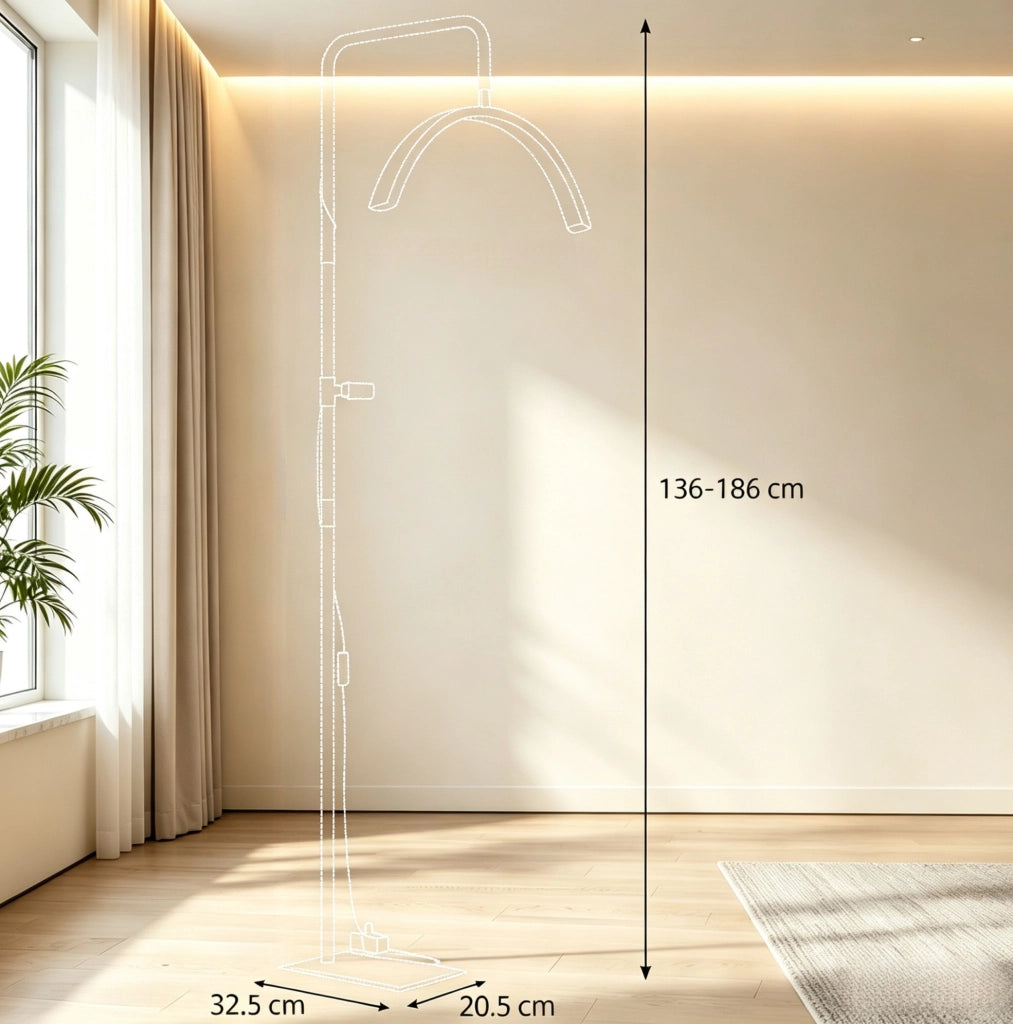 Lampada da Terra LED Dimmerabile 36W con Testa Mezza Luna Ruotabile 350°, 7 Temperature Colore, Nero, 136-186 cm