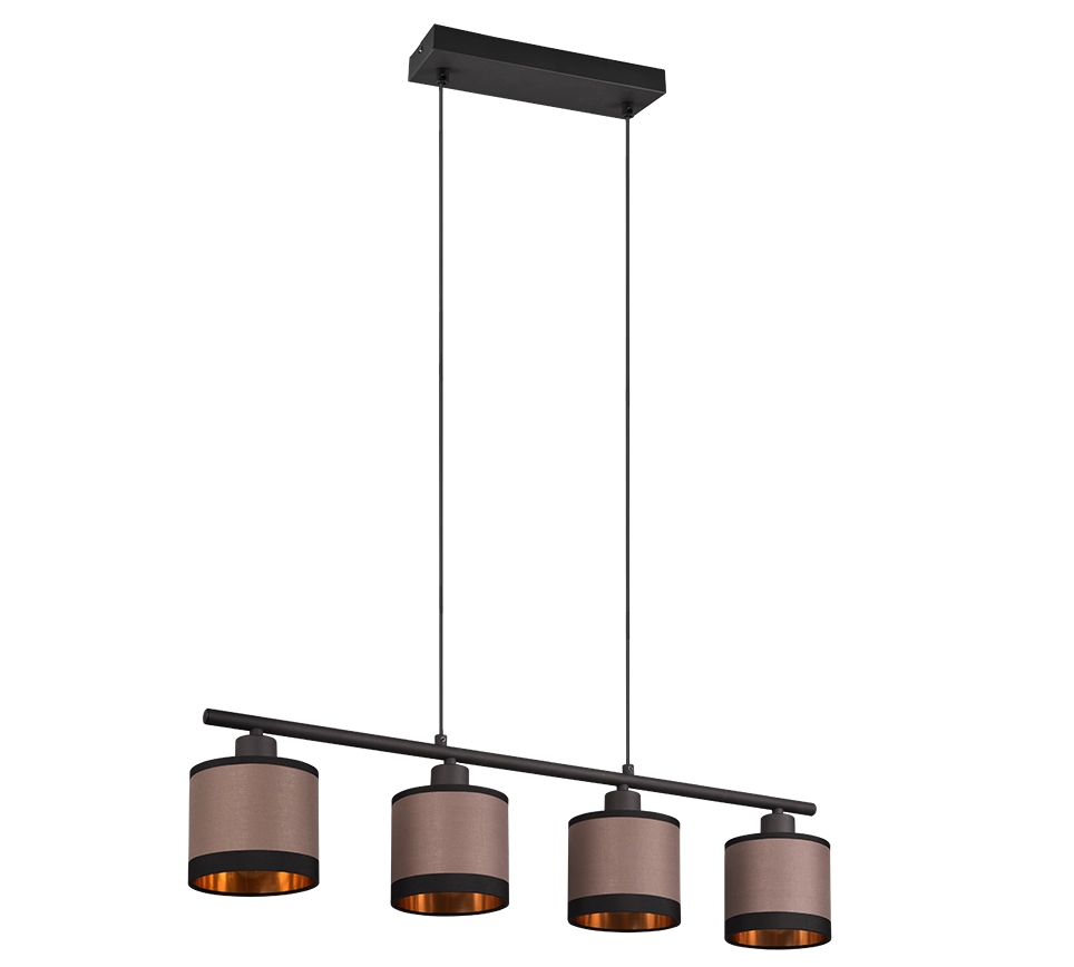 Lampada a sospensione 4 luci, metallo, nero opaco, 75x150x12 cm, Davos
