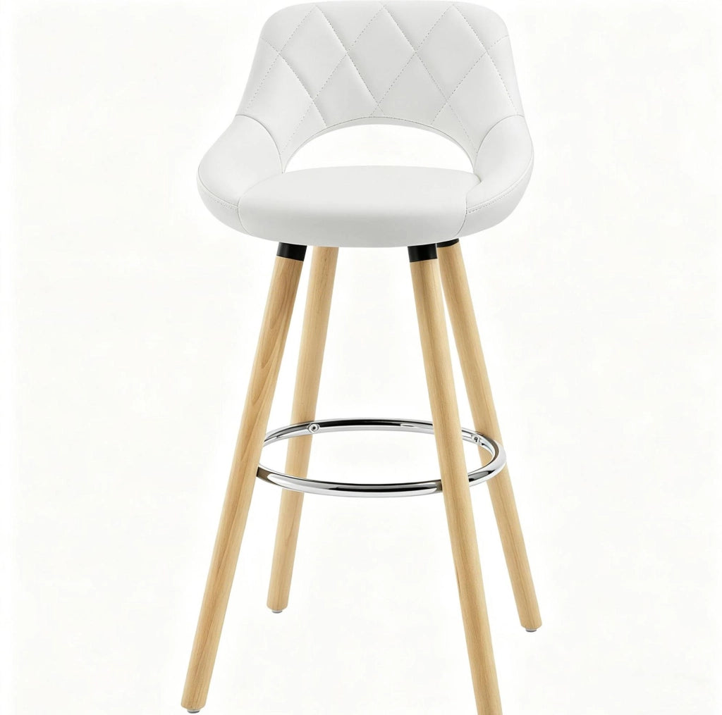 Sgabello da bar bianco in similpelle e legno massello, 68 cm