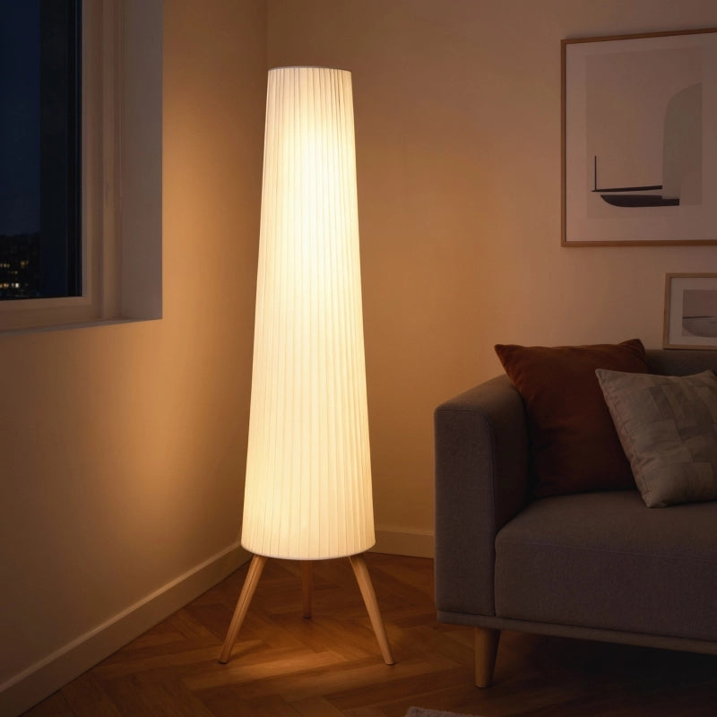 Lampada da terra a LED per soggiorno, dimmerabile, in legno con base a treppiede, con interruttore a pedale, 46 x 46 x 153 cm, bianca