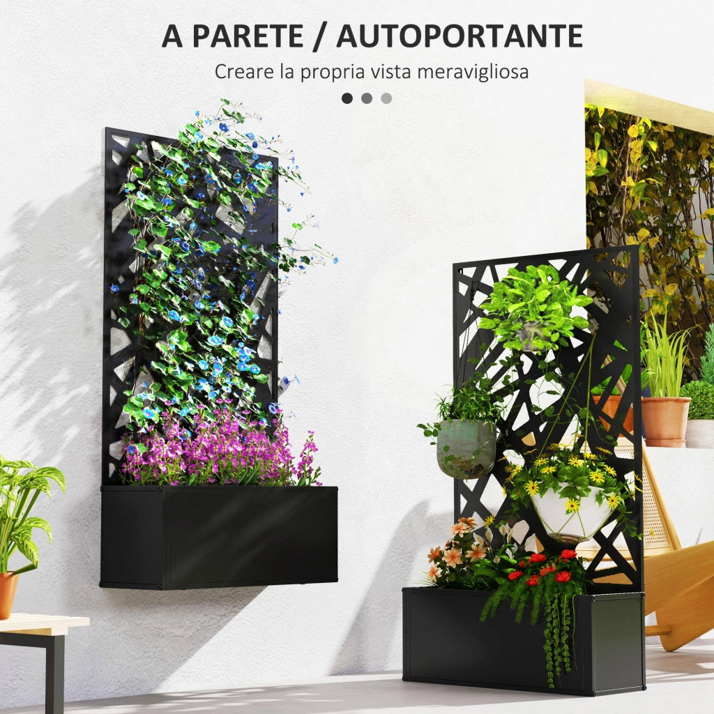 Fioriera Rialzata con Spalliera ¨C zephmum ¨C Nero 61x23x113 cm